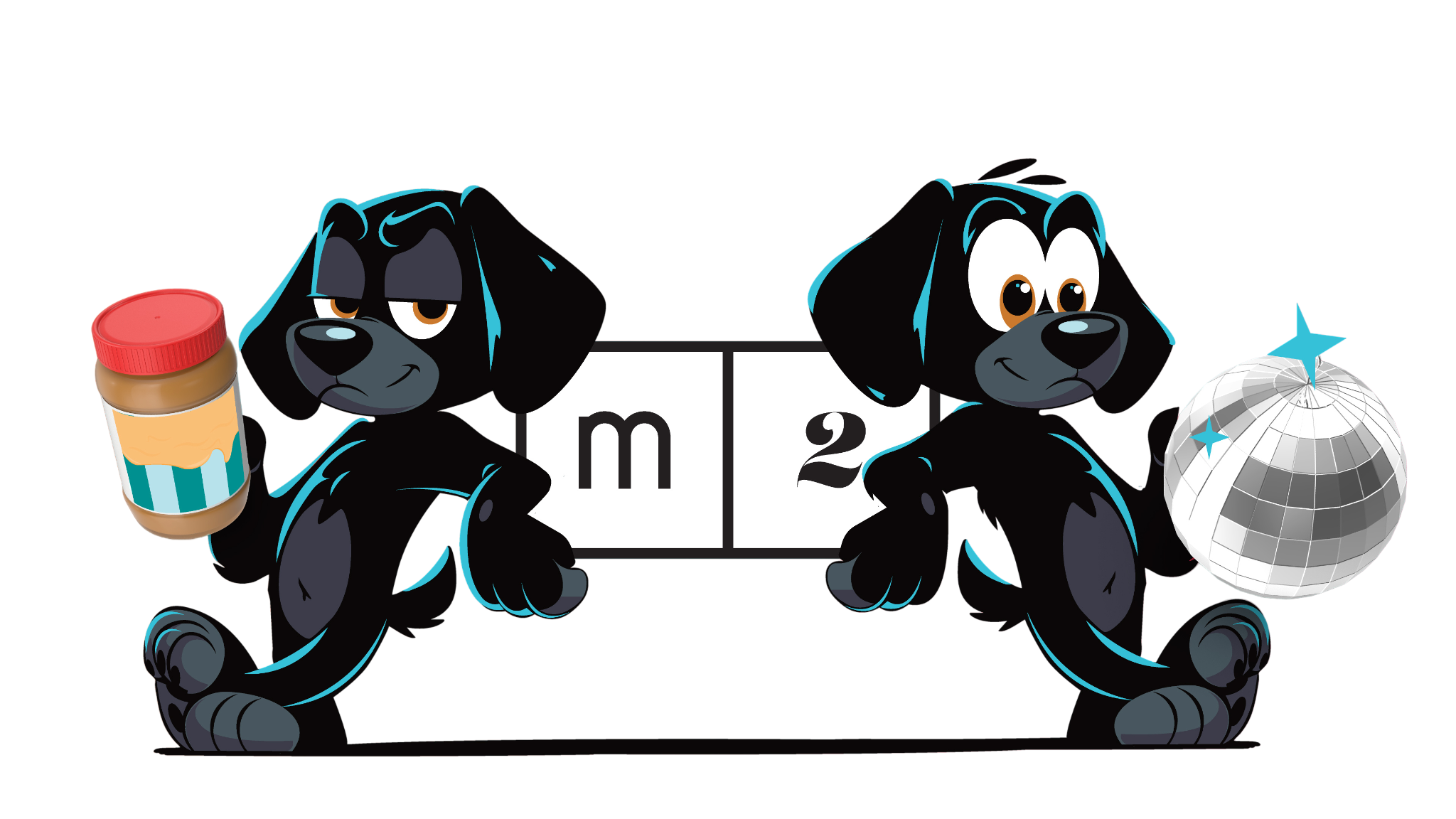 Picture of Two Black Dogs with M2 Logo
